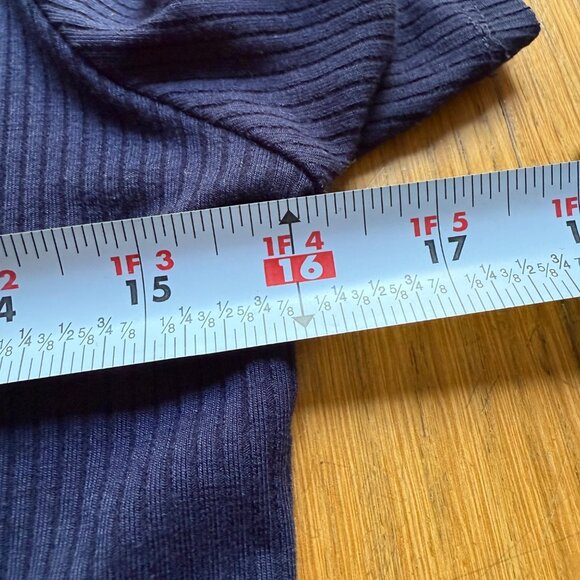 Reformation Size Large Navy Blue Ribbed Knit Mock Neck Short Sleeve Mini Dress - Picture 12 of 12